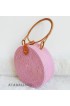 coloring rattan circle leather handbags hot pink color